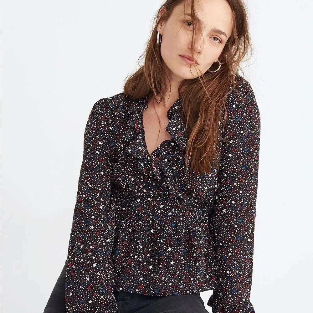 Madewell Silk Ruffle Hem Wrap Top No Size (See Measurements)